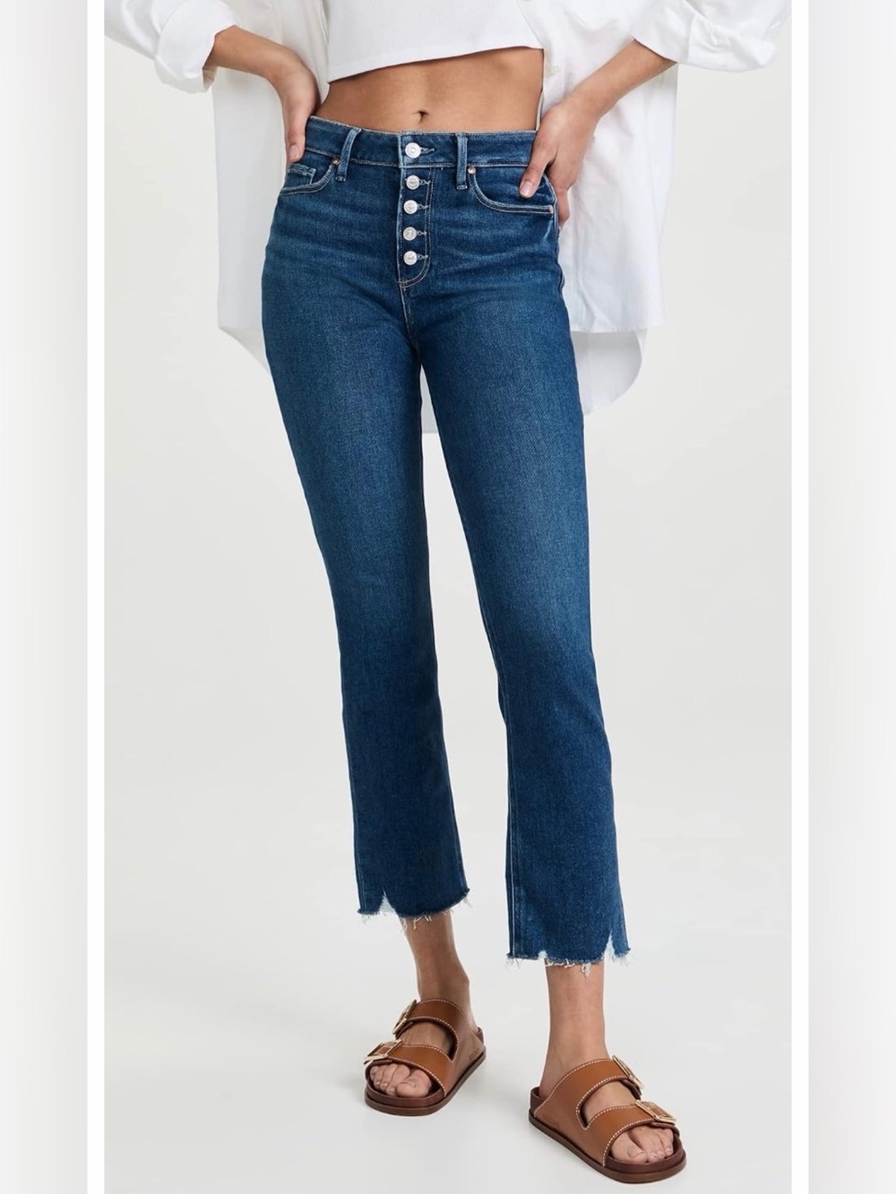 PAIGE Cheeky High Rise Straight Leg Wonderwall Raw Hem Jeans